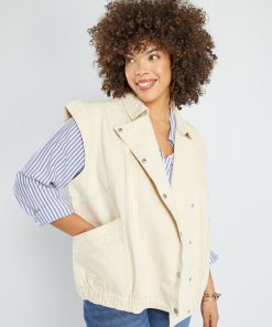 Veste légère en denim sans manches - Beige