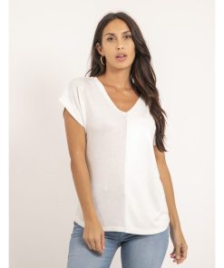 T-shirt col V bimatière FAZZY - Blanc