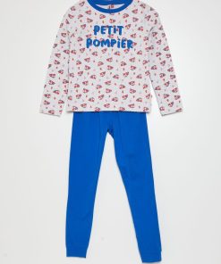 Pyjama long 'pompiers' - 2 pièces - Gris