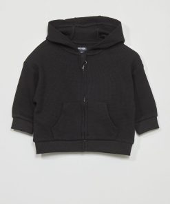 Sweat à capuche en maille gaufrée - noir