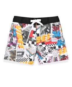 Boardshort court garçon avec ceinture demi-élastiquée Sur Freegun - Orange