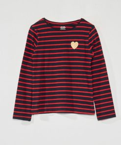 T-shirt à 'rayures' à manches courtes - Bleu/rouge