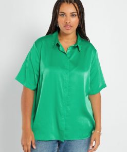 Chemisier satiné col italien - VERT VIVID