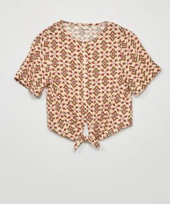 Blouse à nouer avec imprimé - Beige