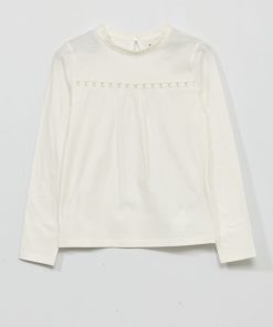 T-shirt à manches avec dentelle - blanc