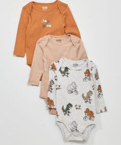 Lot de 3 bodies manches longues - Camel/gris