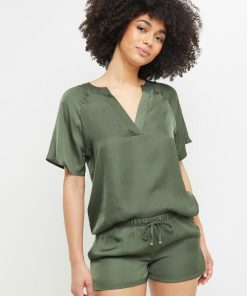 Caramel tee-shirt manches courtes satin - Vert kaki clair