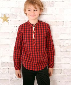 Chemise carreaux s col Mao LIVERPOOL - 'LA FAUTE A VOLTAIRE' - Noir Rouge