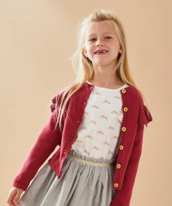 Cardigan tricot à volants, - Rouge