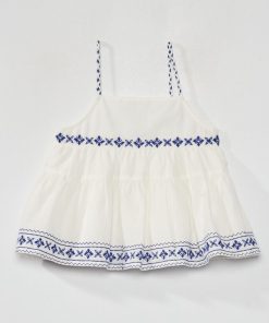 Blouse à bretelles fines et broderies - blanc