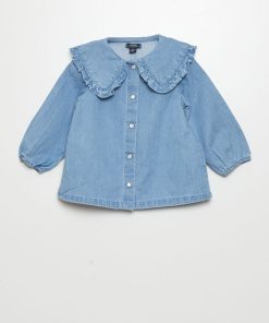 Chemise en denim col volanté - Bleu