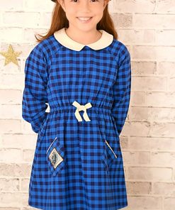 Robe Col Claudine Fille Carrx Vichy Bleu Roi - 'LA FAUTE A VOLTAIRE' - Bleu Bleu marine