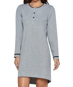 Chemise de nuit manches longues en coton bio Organic - Bleu