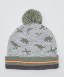 Bonnet en maille avec imprimé 'dinaosaure' - Vert