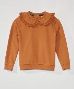 Sweat en col à dentelle - marron