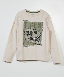 T-shirt en jersey à manches longues - Beige