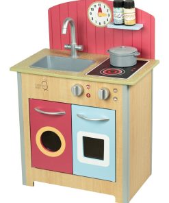 Cuisine enfant en bois dinette avec 4 accessoires rouge bleu naturel Teamson Kids Porto TD-13595A - N/A