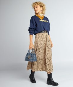Jupe midi en maille crêpe - Beige léopard