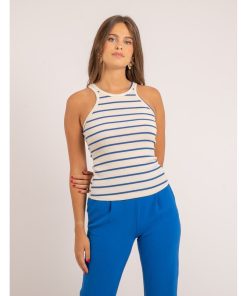 Débardeur maille côtelée rayé FELIXA - Bleu roi