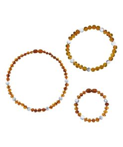 Box bracelet et collier bébé / Bracelet adulte - Ambre Cognac / Howlite - Marron