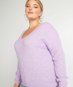 Pull en maille encolure V - Lilas