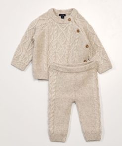 Ensemble pull + legging en maille torsadée - Beige