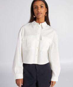 Chemise en popeline cropped - blanc
