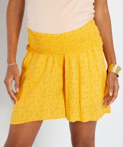Short grossesse fluide taille smockée - Jaune