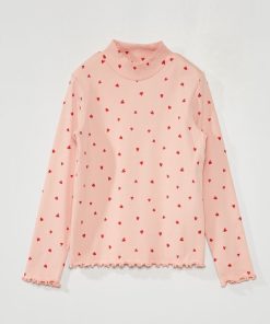Sous-pull en maille côtelée avec imprimé - Rose/rouge