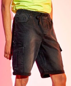 Bermuda en jean avec poches cargos - Noir