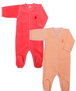 Eveil Et Nature Lot De 2 Dors-bien Velours Coton Bio - Orange corail