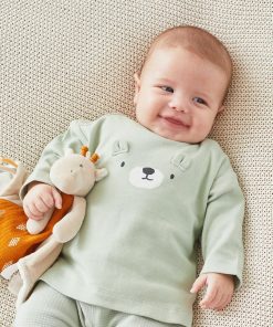 Set de 2 t-shirts en coton bio, écru/sauge - Vert