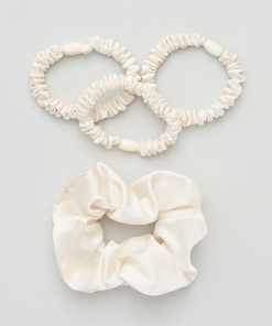 lot de 3 élastiques + chouchou satinés - Beige