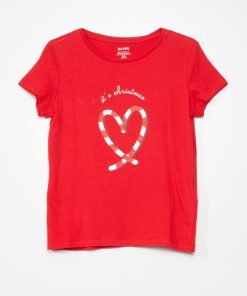 T-shirt en jersey avec imprimé 'Noël' - Rouge
