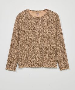 T-shirt en maille côtelée avec imprimé - Beige