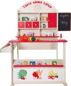 ROBA Marchande "Tante Emma" avec Tableau + Caisse Enregistreuse et Accessoires - Rouge/Naturel - N/A