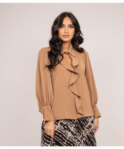 Blouse avec volants OKIER - Marron caramel