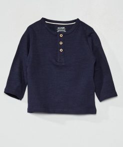 T-shirt col tunisien - bleu marine