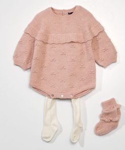 Ensemble barboteuse + collants + chaussons - rose