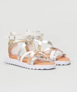 Sandales montantes avec brides croisées - Blanc/argent