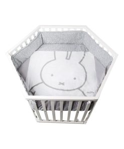 ROBA Parc Bébé Hexagonal en Bois "Miffy" + Tapis de Parc Bébé - Hauteur Réglable - Blanc - Blanc