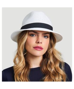 Chapeau Panama Chapeu Shanghai Imp Uni Branco/Preto / UV Line - Blanc