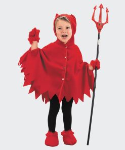 Déguisement de diable poncho avec capuche + gants - Rouge