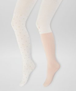 Lot de 2 collants en maille fantaisie - Blanc/rose