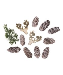 Décorations Noël pommes de pin et rennes en bois - Multicolore