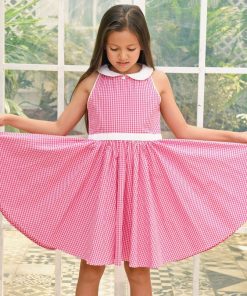 Robe Qui Tourne Fille Carrx Vichy Rose Col Claudine HEPBURN - 'LA FAUTE A VOLTAIRE' - Rose framboise