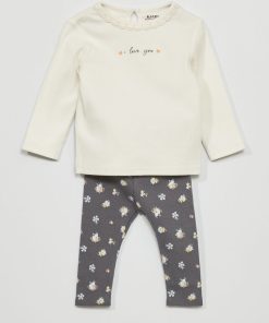 Ensemble t-shirt + legging - 2 pièces - Blanc/gris