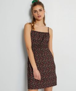 Robe courte à motifs - Noir/rose fleuri