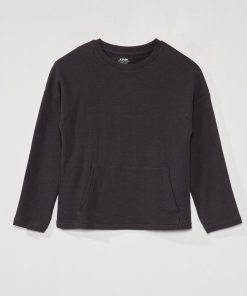 T-shirt nid d'abeille à manches longues - gris foncé