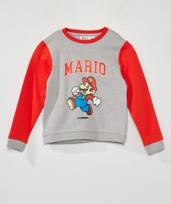 Sweat en molleton 'Mario' - gris/rouge